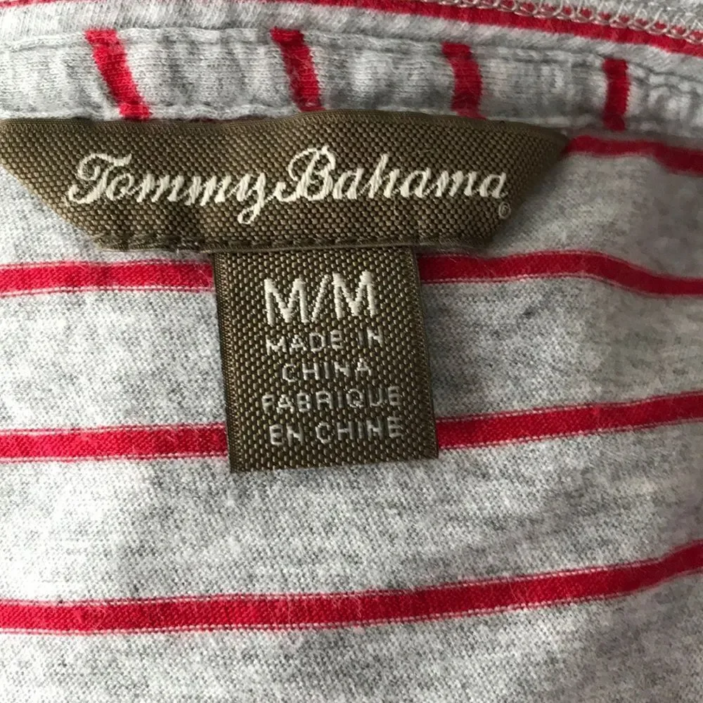 Tommy Bahama light gray/red stripe knit top, M - Picture 3 of 3